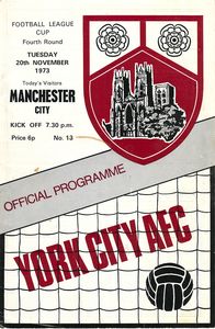 York City v Manchester City League Cup 4th Round 1973/74